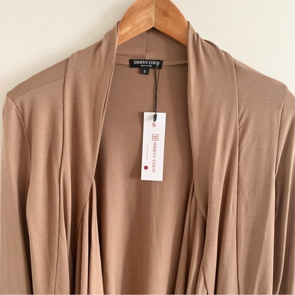 NWT Drape Front Open Cardigan Long Sleeve Irregular Hem Brown Cover Up Sweater! - Picture 7 of 15